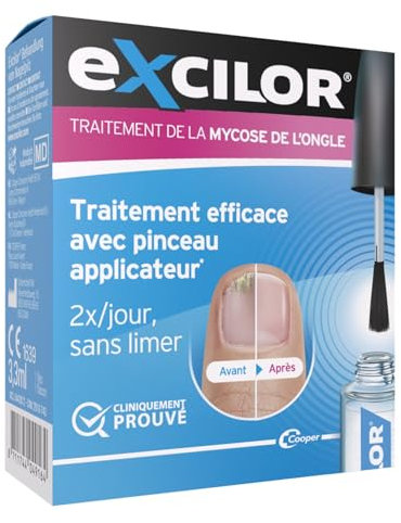 EXCILOR - Solution - Traitement de la Mycose De l’Ongle - Pénétration Instantanée* - Pour Des Ongles Sains & Beaux - Application Facile Au Pinceau - Sans Limer - Cliniquement Prouvé** - 3,3ml