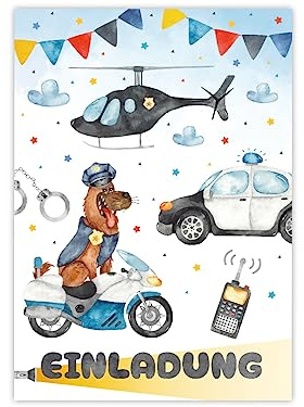 Minkocards 12 Einladungskarten zum Kindergeburtstag Junge Polizei Detektiv Einladungen zum Geburtstag Kinder bunte Geburtstagseinladungen