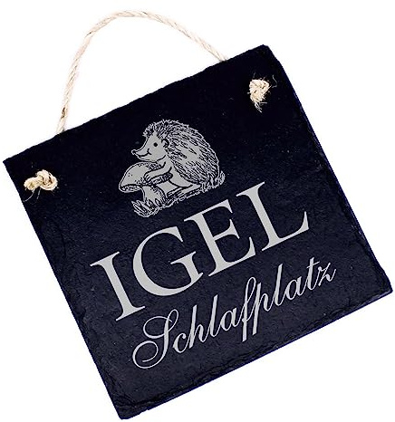 Igel Schlafplatz Schild Schiefertafel graviert Gartenschild Deko Igelschlafplatz Hinweisschild 11 x 11 cm
