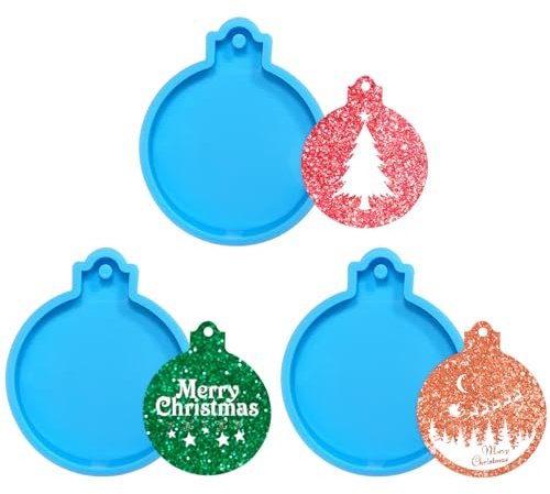 UTEFIF Lot de 3 moules en silicone pour Noël, résine et décoration de sapin