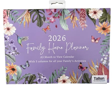 2026 Family Home Planner| A3 Calendar Month to View 5 Column| Wall Hanging Organiser for all Family With 2026 Notable Dates & Forward Planner 2027| Recyclable| Lovely Refreshing Designs (Butterflies)