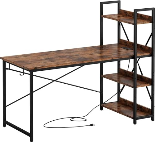FEFE 4 Tier Industrial Look Wooden Reversible Computer Study Writing Table Desk Work Station FOr PC Desktop With UK Sockets & USB Ports