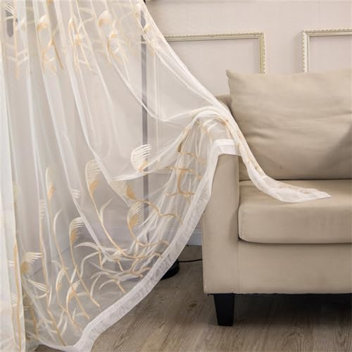 KEKUYA 2er-Set Voile Dekoschal Ösenvorhang,Gardinen Lichtdurchlässig Paneele Vorhänge für Schlafzimmer WohnzimmerBraun B140×H260cm