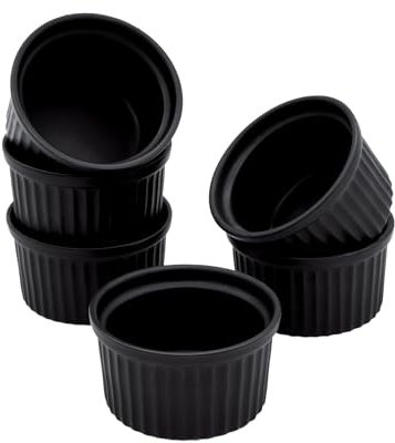 Spetebo Cuencos de porcelana para creme brulée pequeños, 200 ml, juego de 6 cuencos para soufflé, color negro, cuenco para postre, clásico para postre, magdalenas, tartas, mini cacerola