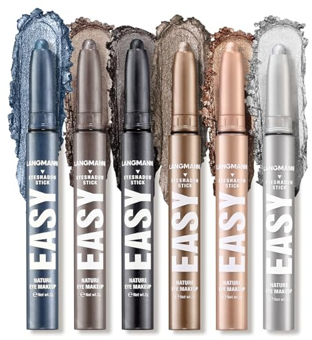 6PCS Lidschatten-Stick-Set, Metallic und matt schimmernde Creme Lidschatten Bleistift Buntstift, wasserdicht lang anhaltende Auge Aufheller Highlighter Buntstift Kontur Stick Augen Make-up Kit (#E)