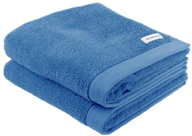 TOM TAILOR Handtuch, 2er Set, 50 x 100 cm, 100% Baumwolle / Frottier, mit Aufhänger und Label mit Logo, COLOR BATH TOWEL Blau (Cool Blue)