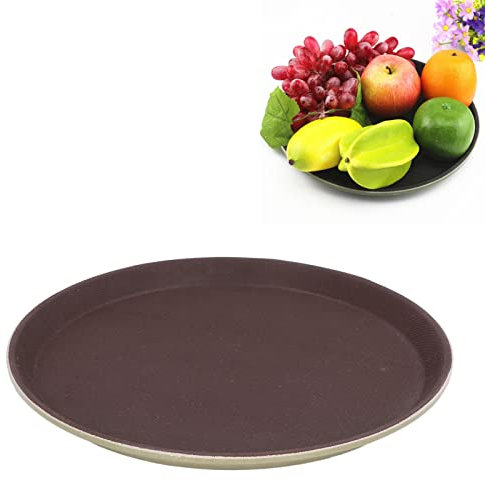 Plateau de Service Rond, Plateau de Boisson en Caoutchouc, Plateaux de Service de Restaurant, Plateaux de Nourriture, Plateaux de Cafétéria Antidérapants pour Les (Trempé 40cm