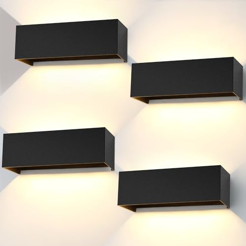 ledmo 4 Pack 30W Applique Murale Exterieur LED, 3000K Applique Murale Intérieure Noir, Éclairage Extérieur Réglable de Façade en Aluminium, Ip65 étanche