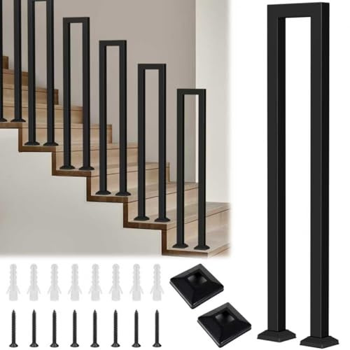 Barandilla en forma de U, barandilla de escalera interior, barandilla de escalera exterior, pasamanos escalera en forma de U, pasamanos para balcones, pasillos, apartamentos, villas (U-negro, 85 cm)