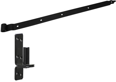 BRESKO Ladenband gekröpft mit Kloben Set 30-80 cm Torband Türband Scharnier Bandscharnier Tor Gartentor Beschlag (Schwarz, 800x40x5 mm)