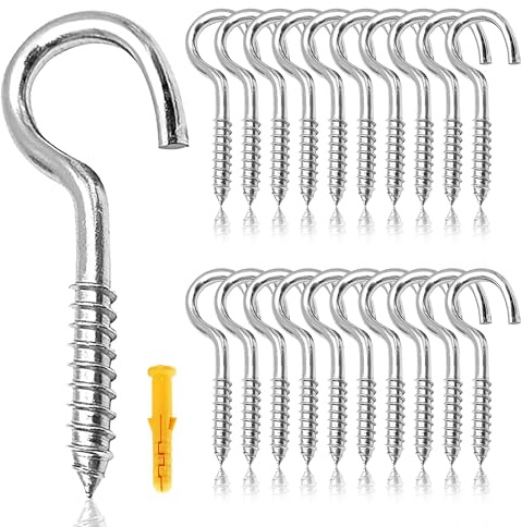 Rhimooay Schraubhaken Klein 304 Edelstahl 20 Stück, Hakenschrauben mit Gewinde, Haken zum Schrauben, Gewindehaken, Einschraubhaken Robuste Rostfrei Becherhaken（M3-40mm）