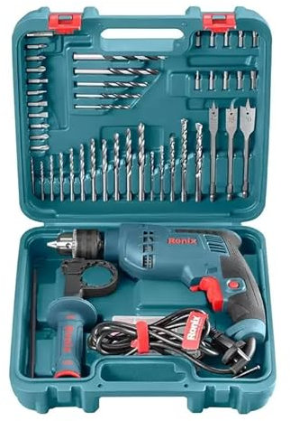 Ronix Set di trapano a percussione e attrezzi manuali da 52 pezzi, con custodia