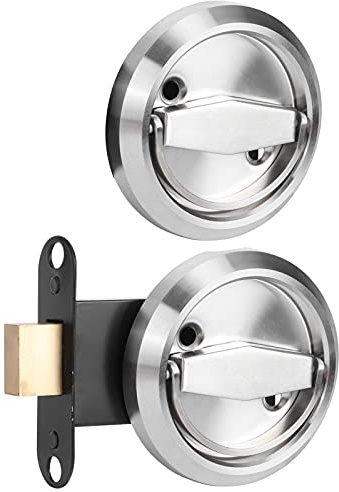 Sliding Pocket Door Lock, Double Sided Door Lock, Stainless Steel Bathroom Door Lock Invisible Recessed Door Lock Mortise Lock (Silver (with Lock))