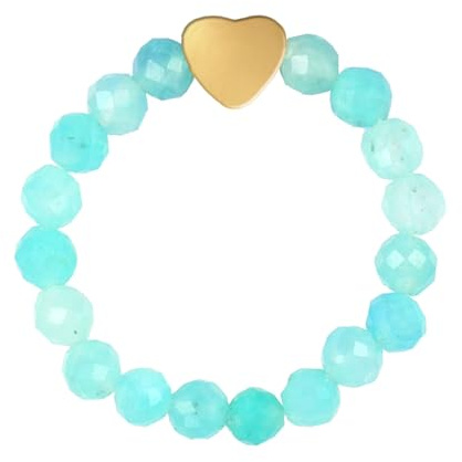 ZENGSING Bague Anti-stress avec Perles en Pierre Naturelle pour Femmes Bague Élastique de Perles Bagues Perlé en Pierre Naturelle avec Pendentif en Forme de Cœur (Aquamarine)