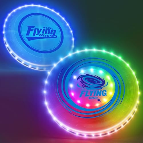 HYES 2 Pack Anillo Volador para Niños, 45 Leds, 14 Modos de Iluminación, Recargable, Ligero, Disco para Interiores y Exteriores, Juguetes Deportivos, Regalo para Niños y Niñas