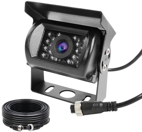 4 Pin 12V 24V CCD Car Parking Reverse Camera Waterproof 18 Led IR Night Vision Reversing Backup Camera Support HD Monitor for Truck Pickup Trailer Bus RV Caravan+4 Pin 10m Connector Cable