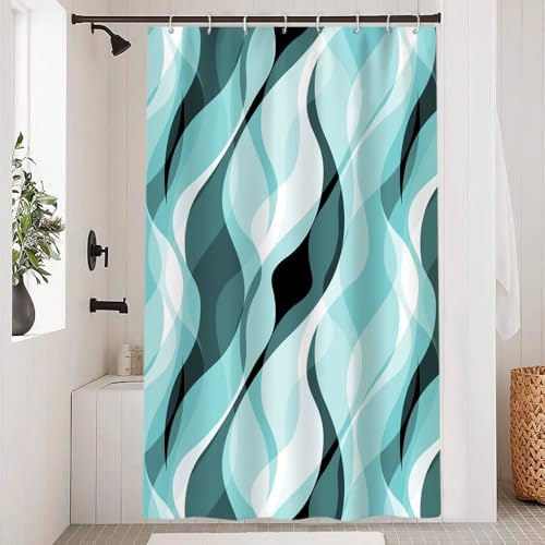 Uiiooazy Duschvorhang 120x180cm Anti Schimmel Gestreift Türkis Gemustert | Duschvorhang Gradient Blau Grün Streifen Wasserdicht Stoff Polyester Waschbar Bad Vorhang mit 8 Haken für Badezimmer