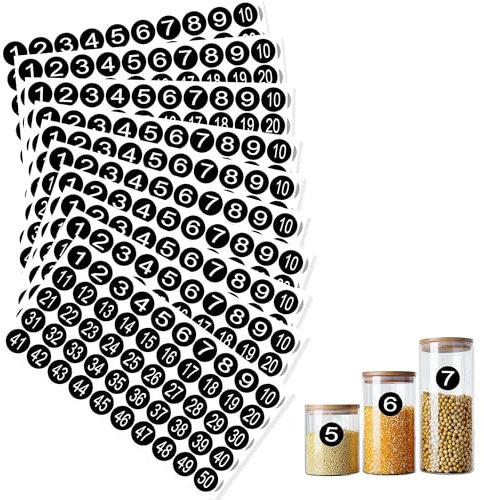 20 Blatt 1-50 Selbstklebend Zahlen Aufkleber, Rund Klebezahlen Zahlenaufkleber, Wasserdicht Number Stickers für die Bestandsklassifizierung in Küchen, Büros, Umkleideräumen usw. verwendet - Schwarz