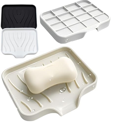 2pcs Porta Saponetta Portasapone in Silicone,Porta Sapone Da Doccia Premium,Porta Saponetta Con Beccuccio Di Scarico Per Bagno, Cucina E Doccia Nero/Bianco