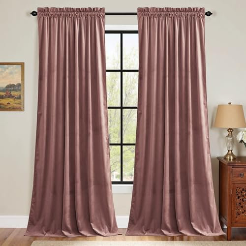 StangH Pink Curtains 108 Inches Long, Dusty Rose Velvet Light Blocking Window Drapes Elegant Romantic Thermal Insulated Floor to Ceiling Panels for Baby Girls Nursery, W52 x L108, 2 Panels