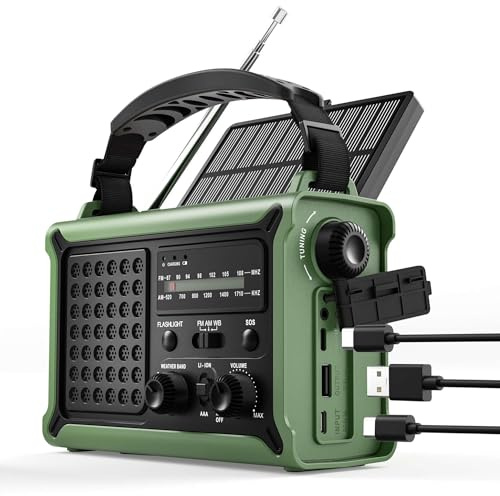 Emergency Weather Radio, NOAA Certified Solar Hand Crank Radio, 12000mAh Battery Operated Survival Gear with LED Flashlight, Reading Light & SOS Alarm, Essential for Power Outage, Hurricane & Camping