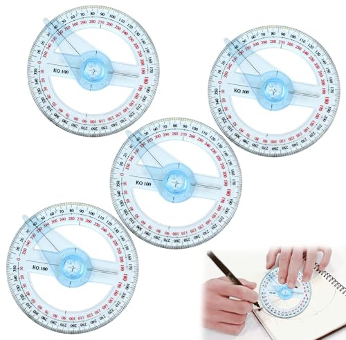 4Pcs 360 Degree Protractor Circle Protractor 360 Protractor Angel Measure Tool 10cm Plastic Protractor Set Maths Protractor for School Office Classroom Technical Drawing