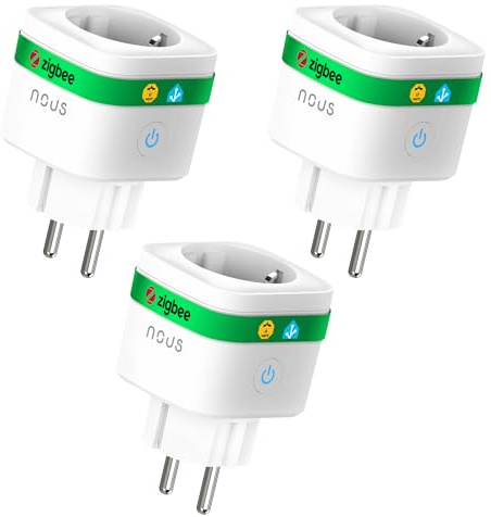 NOUS A7Z ZigBee Smart Steckdose mit Energieüberwachung, 16A, App- & Sprachsteuerung, Zeitplan & Timer, Kompatibel mit Alexa, Google Home, Home Assistant, Tuya, ZigBee-Hub Erforderlich, 3 Pack