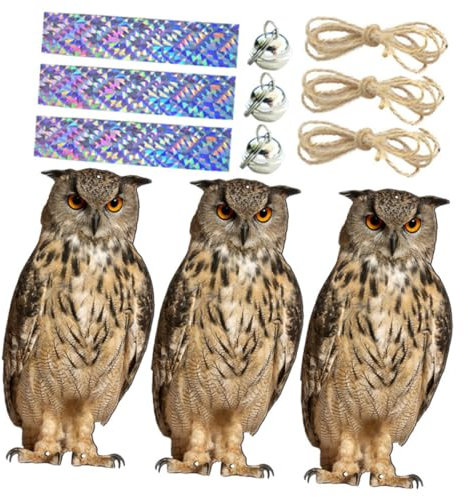 TOYANDONA 3juegos Adornos de Búho Decorativos Colgantes Disuasorios de Pájaros Búho para Jardín Realista para Asustar Pájaros Adorno de Giratorio para Hogar o Patio