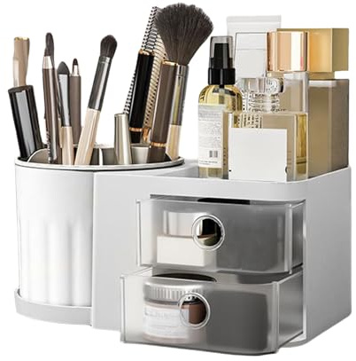 Genérico Organizador de Cosméticos en Caja,Organizador Rotatorio De Maquillaje Con Caja Giratoria - Expositora con Cajones y Accesorios de Escritorio para Tocador, Dormitorio y Baño
