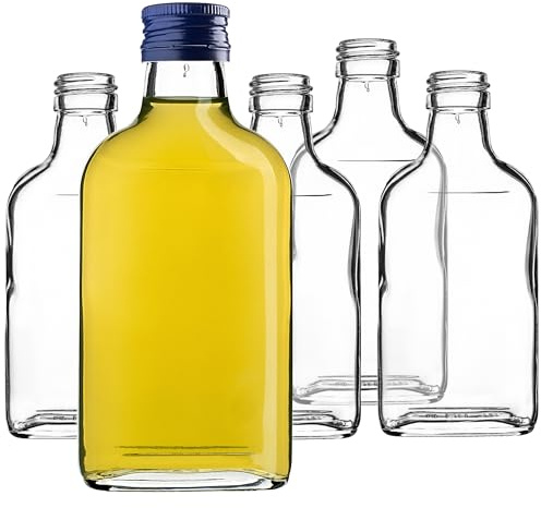 KADAX 10er Set Flachmann 200ml, kleine Glasflaschen mit Schraubverschluss, Fläschchen, leere Flaschen zum Befüllen, mini Likörflaschen, Schnapsflaschen (Blau)