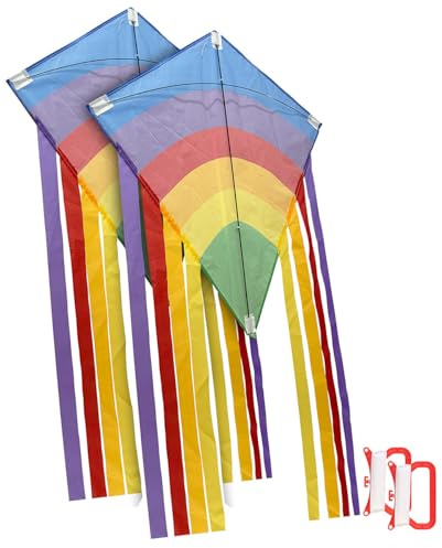 Playtastic Gartenspielzeuge: 2er-Set Regenbogen-Flugdrachen für Kinder,Einleiner,65x72cm,80m Schnur (Lenkdrachen Kinder, Trainerkite)