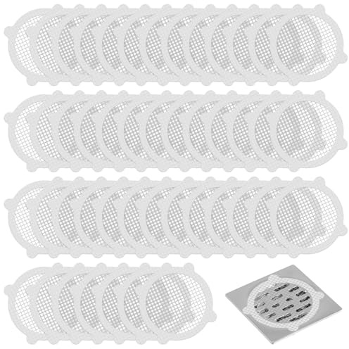 Classicseali Set med 50 st runde engångs hårfångare för badrum - För människor och djurhår, badrum, badkar, kök, handfat, vit (8,9 cm)