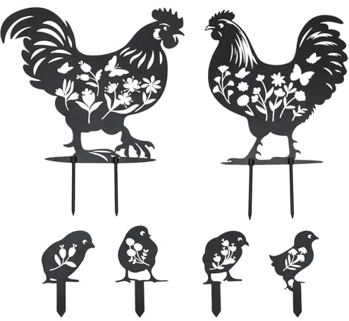 GHWMYD Hühner Gartenstecker 6er Steel Deko Gartendeko für Draußen, Einfach Einsteckbare aus Hochwertigem Cortenstahl Metall Huhn Küken Bauernhof Festival Deko