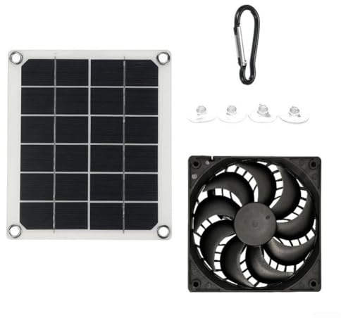 Allthingstore Extractor solar de 7 W para invernaderos y casas de mascotas, ventilador de ventilación alimentado por energía solar con accesorios de montaje incluyendo mosquetón y ventosas