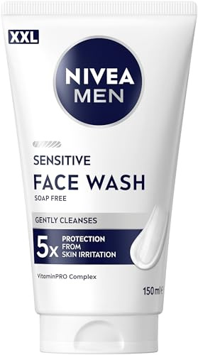 NIVEA MEN Sensitive Gel Detergente Viso XXL 150 ml, Detergente viso uomo in maxi formato per 5x protezione dalle irritazioni, Skincare uomo con Complesso VitaminPRO idratante per pelli sensibili