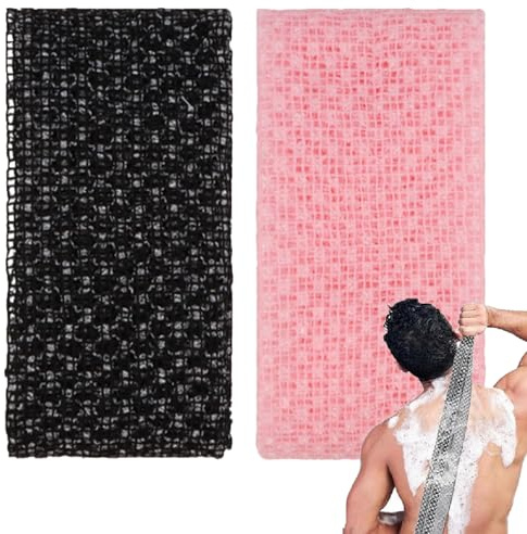 ENAESLOT 2 PCS Exfoliating Towel,Extra Long Exfoliating Washcloth for Men Women, Exfoliating Washcloth Face & Body Scrub,Scrub Cloth for Body Cleaning and Massage (Black Pink)