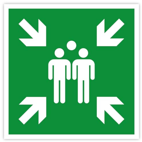 Aufkleber Rettungszeichen „Sammelstelle“ Hinweis Fluchtweg Notfalltreffpunkt Kennzeichnung Folie selbstklebend nach ISO 7010 E007 (laminiert) | 40 x 40 cm Made in Germany