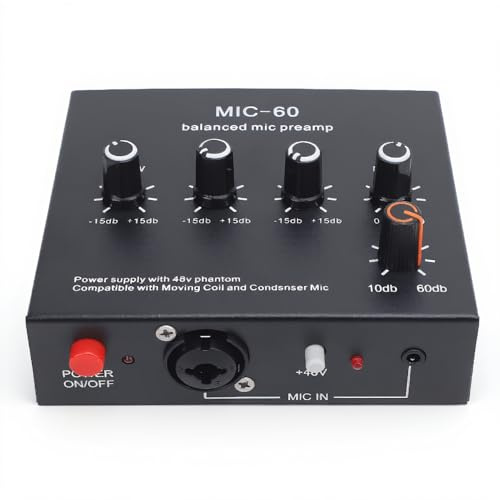 Topiky Ausgewogener Mikrofon -Vorverstärker, 3 Kanal XLR -Eingang mit 48 -V -Leistungsstärke 10 DB Bis 60 DB Verstärkung für Dynamische Kondensatormikrofone, Studioaufnahme Live