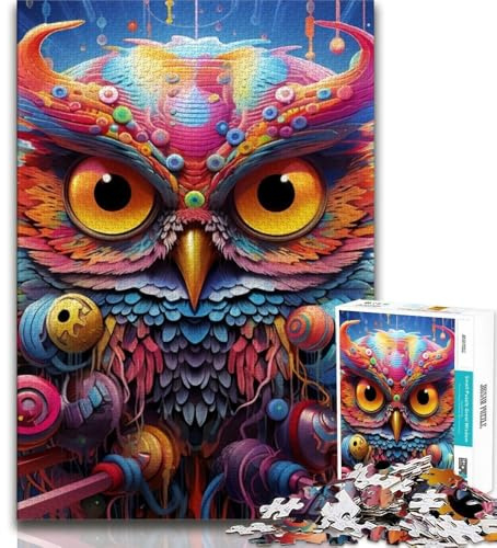 Puzzles 1000 pièces pour Adultes, Motif Hibou Fantastique, pour Passer Le Temps à la Maison, avec des pièces de Formes aléatoires entièrement emboîtables (Taille 38x26cm)