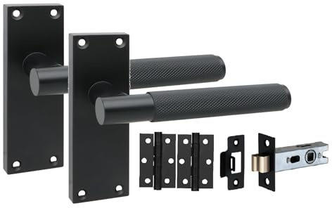 Golden Grace Victorian T-Bar Knurled Door Handle Set, Matt Black 1 Set | Includes a 2.5 inch tubular latch, ball bearing hinges, spindle and screws for quick setup on zinc alloy interior doors.