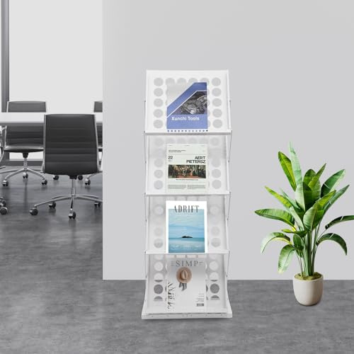 YSLoccbac Revistero plegable de 4 niveles con estantes inclinados, soporte de exhibición de periódicos de hierro resistente para una fácil organización y acceso rápido, no requiere montaje