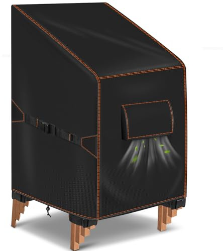 Funda para Sillas Apilables de Jardín Impermeable, 64x64x70/120cm, Negro | Funda sillas exterior, tela oxford 420D, anti-uv, antiviento y con salidas de aire, protección duradera para exterior