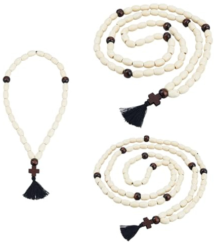 DICOSMETIC 3 cuerdas ortodoxas cristianas ortodoxas de madera chotki 30/80/100 nudos ortodoxos cuerda griega con cruz y borla, regalo religioso para hombres y mujeres, 39-129 cm de largo