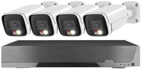 Telecamera di Sicurezza, Sistema di telecamere IP di sicurezza Tuya POE 4K 8CH Sistema di telecamere CCTV di rilevamento umano da 8MP Kit di videosorveglianza AI P2P(8CH NVR 4Camera)