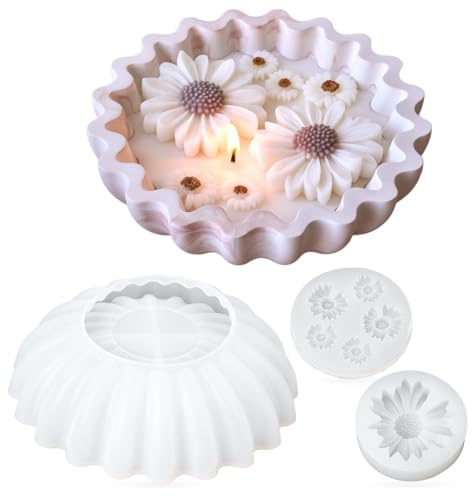 3 Stück Silikonformen Schale + Blumen Silikonform, Gießform Kerzenhalter | Silikonform Schale Rillen, Gießformen Silikon Tablett, Silikonformen Gießformen Blumentablett Groß, Gipsformen Zum GießEn