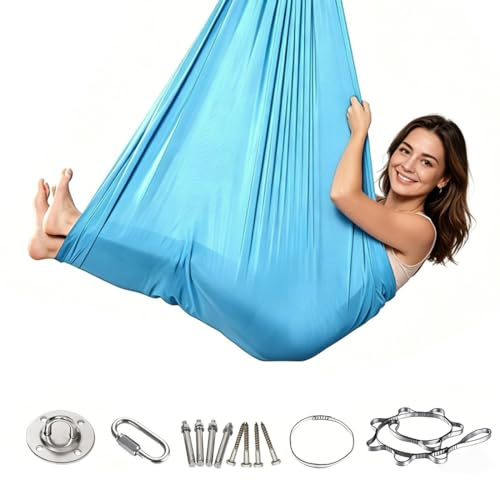 Aerial Yoga Hängematte Indoor&Outdoor Ultraleicht, 200kg Tragkraft Yoga-Schaukel Hammock (280x150cm), Schaukel-Hängematte für Garten, Indoor, Balkon,Terrasse (Blau)