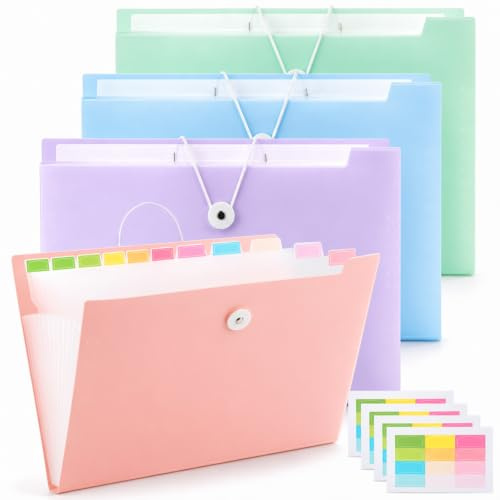 qjuwhua 4 Stück Dokumentenmappe A4 Fächermappe Mappe mit 12 Fächern Farbe | Document Organizer Ordnungsmappe Ordnersystem Erweiterbar Wasserdichte mit Etiketten für Büro Zuhause Schule Geschäftsreise