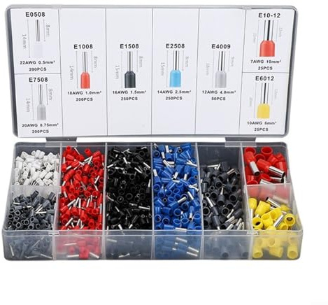 1200-teiliges Set Aderendhülsen Mit Isolierung, Kabelschuhe Für Ring/Gabel/Flachstecker, Sortiert Nach Farbe In Box, Für Elektroinstallation Auto Haushalt Schaltschrank