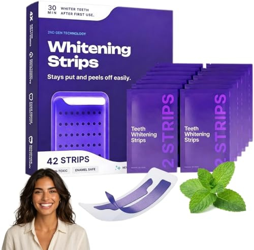 Strisce Sbiancanti Denti Viola - Risultati in 7 Giorni - Sbiancante Denti Whitening Strips Senza Perossido per Denti Sensibili - Tecnologia viola correttiva del colore (42pz)