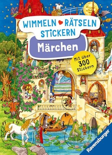 Ravensburger Wimmeln, Rätseln, Stickern: Märchen - Stickerbuch ab 4 Jahren, 13 Wimmelbilder, über 300 Sticker, Märchen